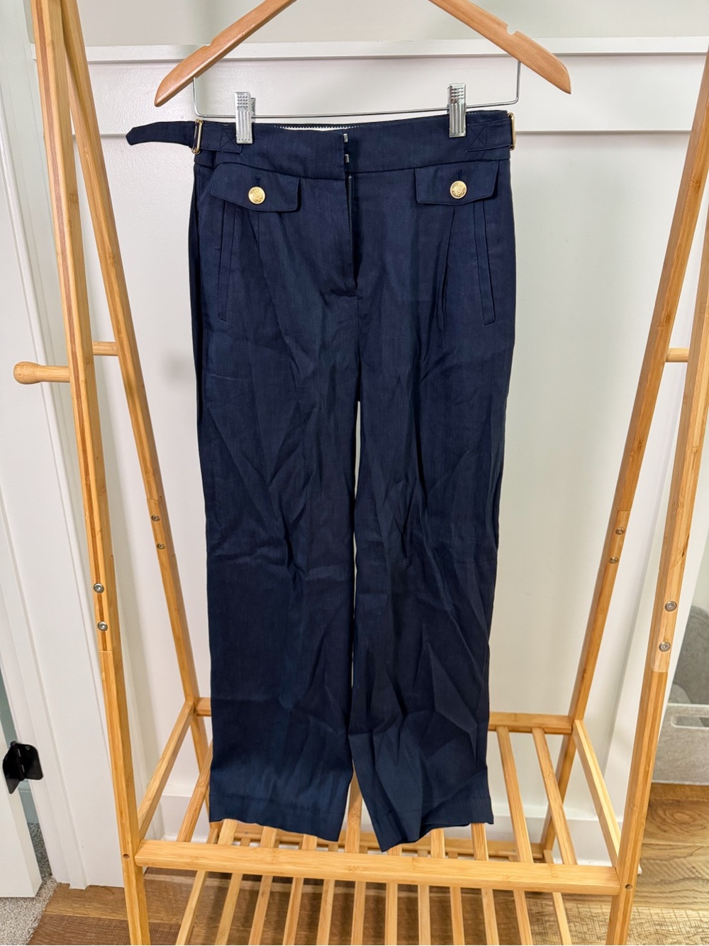 J. Crew Navy Wide-Leg Trousers with Gold Buttons